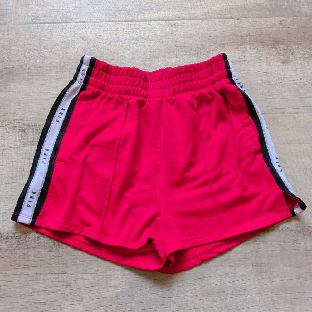 Victoria's Secret PINK Women's Red Athletic Shorts Logo Side Stripe Size XS